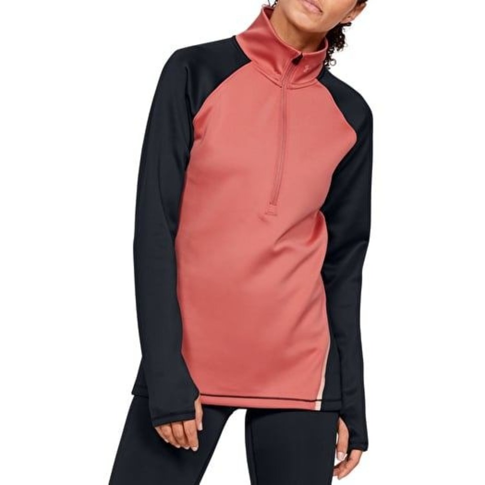 Under Armour‎ ColdGear Pink Black 1/4 Zip Mock Neck Pullover Thumbholes Large